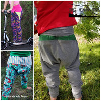 Big Kids Color Blocked Grow With Me Drop Crotch Pants- PDF Apple Tree Sewing Pattern